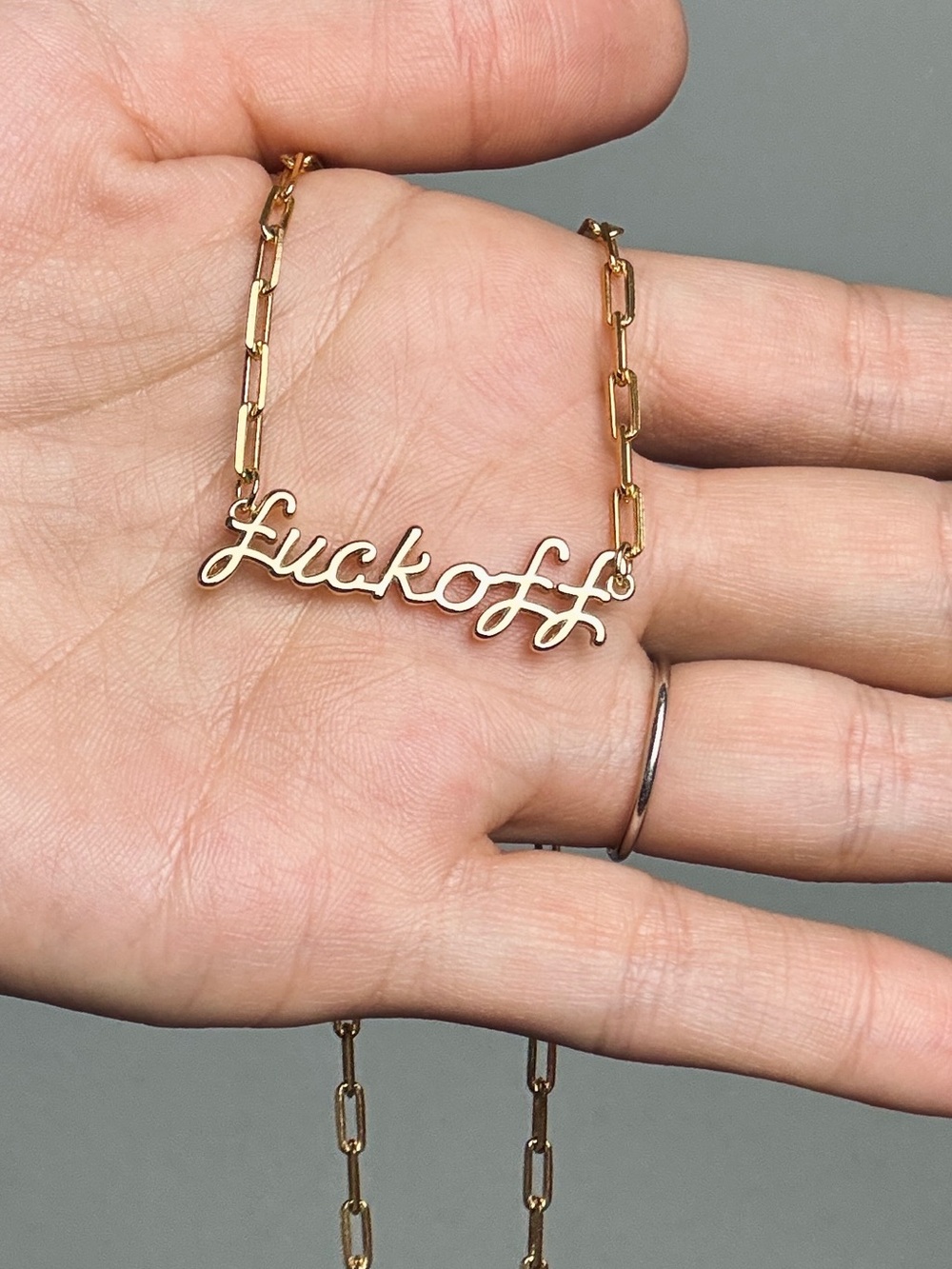 Gold Script 'fuckoff' Pendant Necklace - Women Jewelry